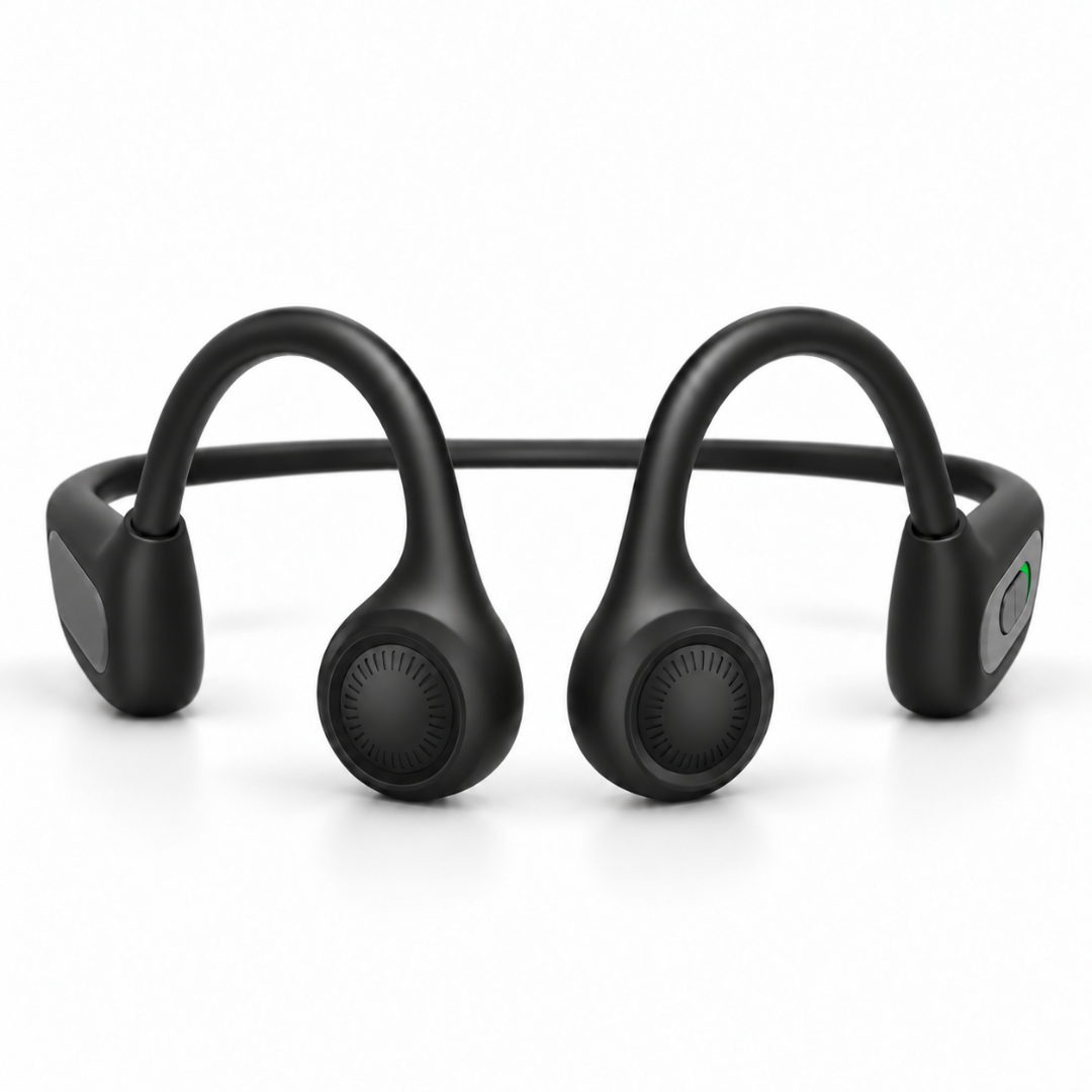 Sonovo Z28 bone conduction sound amplifier in black, front view showing both transducer pads